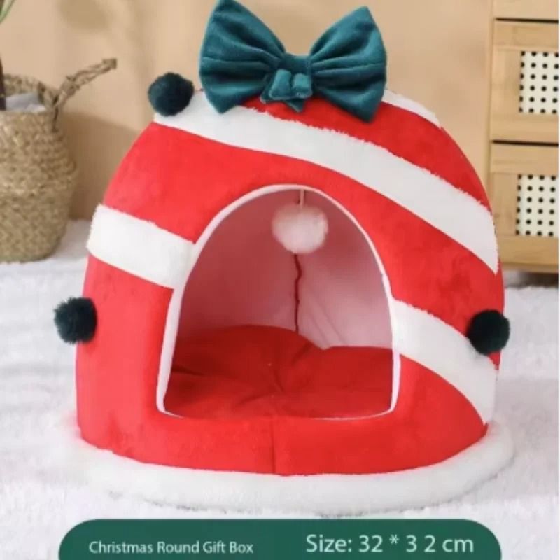 Christmas Cozy Pet Bed for Cats and Small Dogs