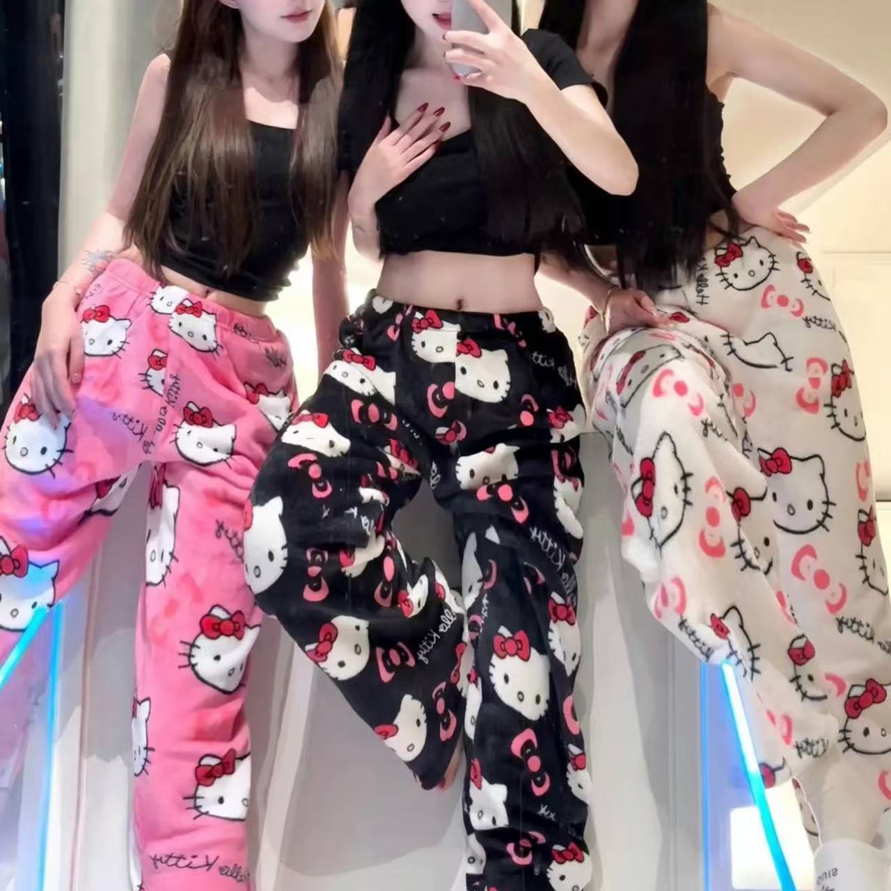 Sanrio Anime Womens Pajama Pants, Hello Kitty Pajamas Pants, Cartoon Fashion Home Sleepwear, Trousers Leisure Home Cloth