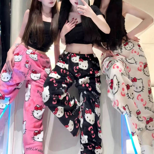 Sanrio Anime Womens Pajama Pants, Hello Kitty Pajamas Pants, Cartoon Fashion Home Sleepwear, Trousers Leisure Home Cloth