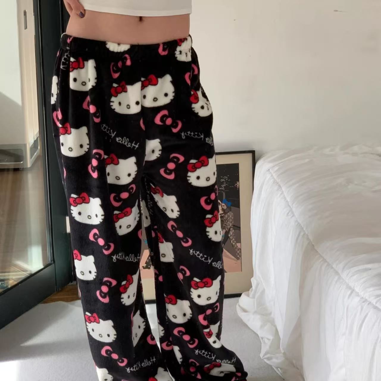 Sanrio Anime Womens Pajama Pants, Hello Kitty Pajamas Pants, Cartoon Fashion Home Sleepwear, Trousers Leisure Home Cloth