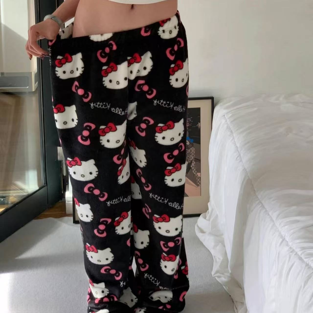 Sanrio Anime Womens Pajama Pants, Hello Kitty Pajamas Pants, Cartoon Fashion Home Sleepwear, Trousers Leisure Home Cloth
