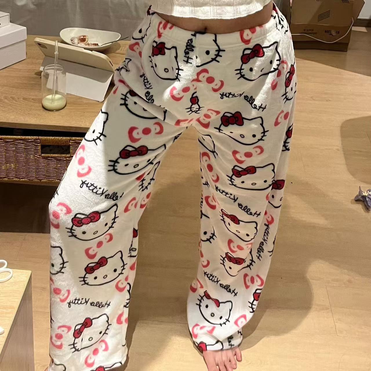 Sanrio Anime Womens Pajama Pants, Hello Kitty Pajamas Pants, Cartoon Fashion Home Sleepwear, Trousers Leisure Home Cloth