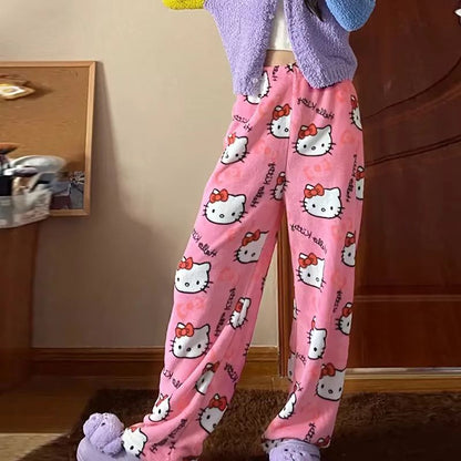 Sanrio Anime Womens Pajama Pants, Hello Kitty Pajamas Pants, Cartoon Fashion Home Sleepwear, Trousers Leisure Home Cloth