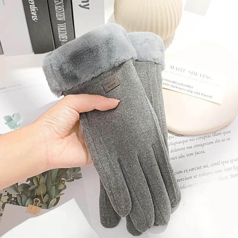 Fashion Suede Women Winter Gloves, Thick Plush Touchscreen Driving Sports Mittens