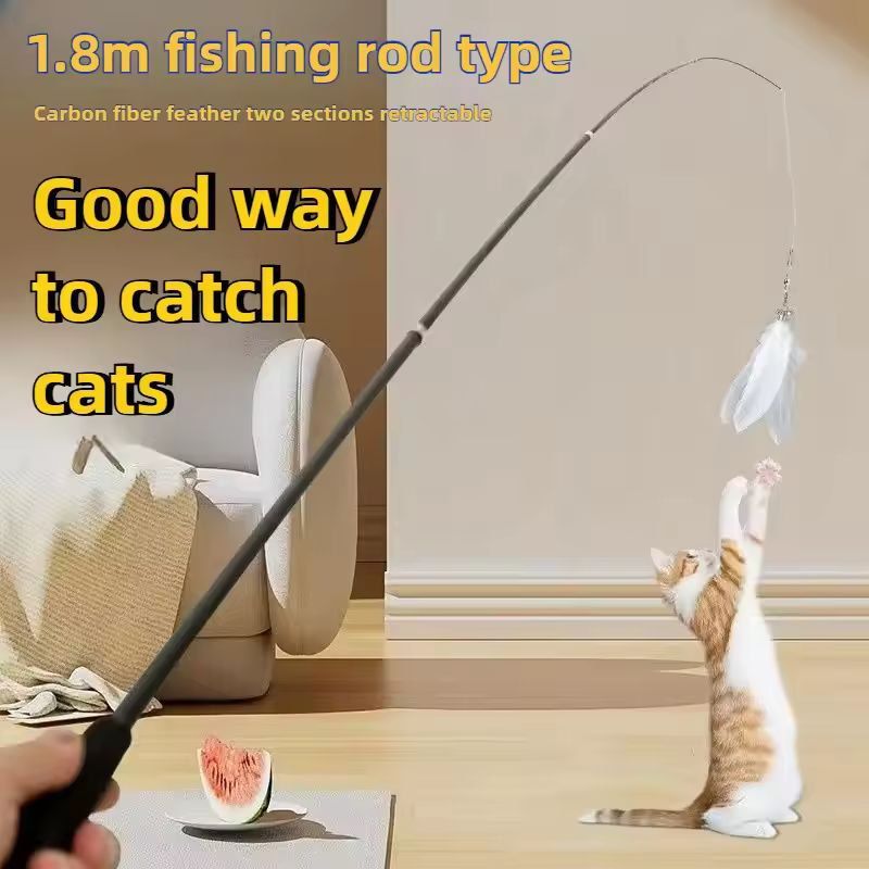 Premium Interactive Feather Wand, Telescopic Cat Fishing Rod for Play & Exercise