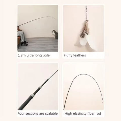 Premium Interactive Feather Wand, Telescopic Cat Fishing Rod for Play & Exercise