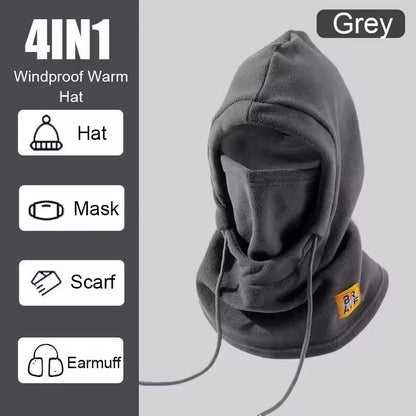 Thermal Winter Warm Hooded Hat Windproof Neck Cover Mask with Polar Fleece for Ski and Cycling Sports