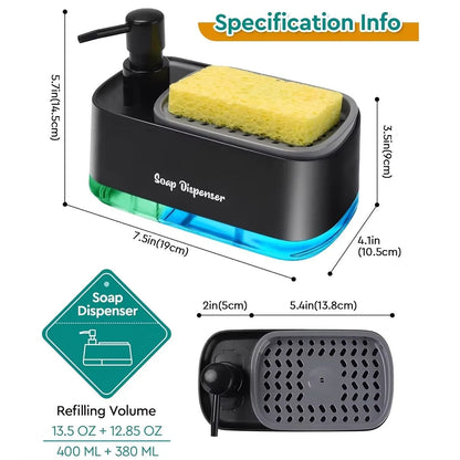 Hand and Dish Soap Dispenser Set with Sponge Holder Countertop Kitchen Soap Pump