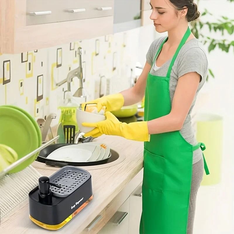Hand and Dish Soap Dispenser Set with Sponge Holder Countertop Kitchen Soap Pump