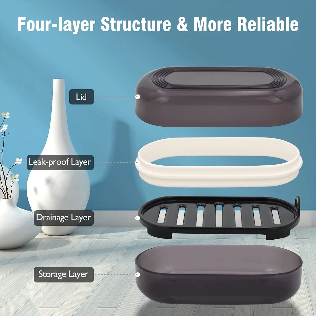 Portable Bathroom Soap Holder Travel Soap Dish with Covered Double Layer Design