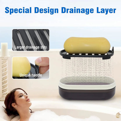 Portable Bathroom Soap Holder Travel Soap Dish with Covered Double Layer Design