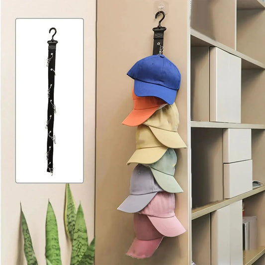 Hanging Hat Rack with Hook and Metal Clips Hat Organizer for Baseball and Golf Caps
