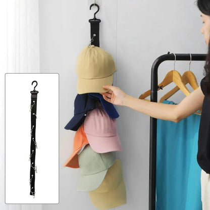 Hanging Hat Rack with Hook and Metal Clips Hat Organizer for Baseball and Golf Caps