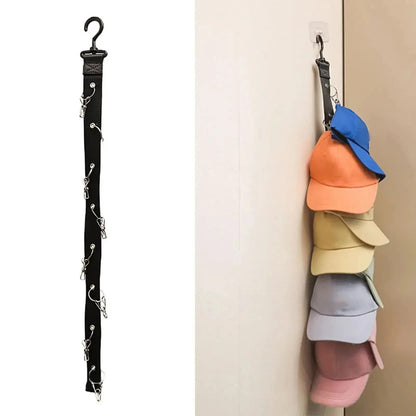 Hanging Hat Rack with Hook and Metal Clips Hat Organizer for Baseball and Golf Caps