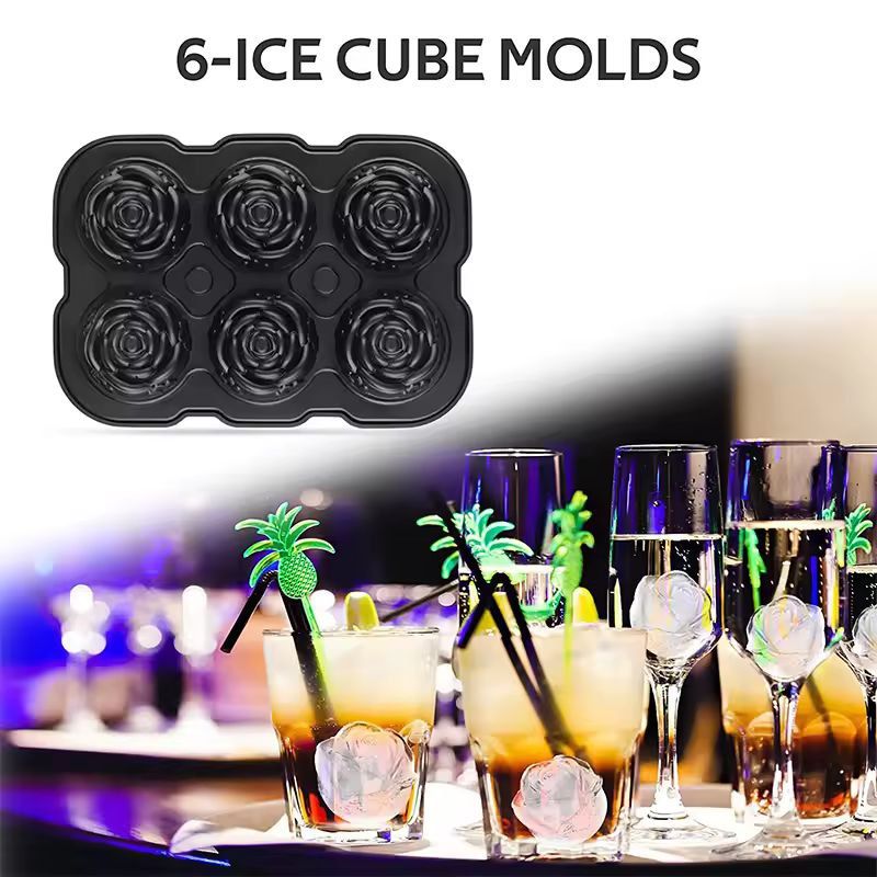Silicone Rose Ice Cube Tray – Easy-Release Flower Ice Molds for Cocktails & Whiskey