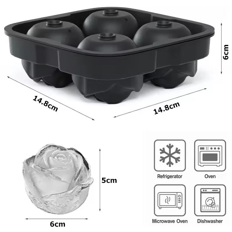 Silicone Rose Ice Cube Tray – Easy-Release Flower Ice Molds for Cocktails & Whiskey