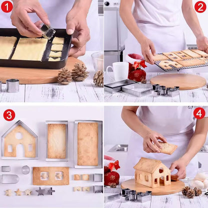 Stainless Steel Holiday Gingerbread House Cookie Cutter Set - 10-Piece Christmas Baking Kit
