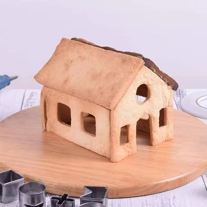 Stainless Steel Holiday Gingerbread House Cookie Cutter Set - 10-Piece Christmas Baking Kit
