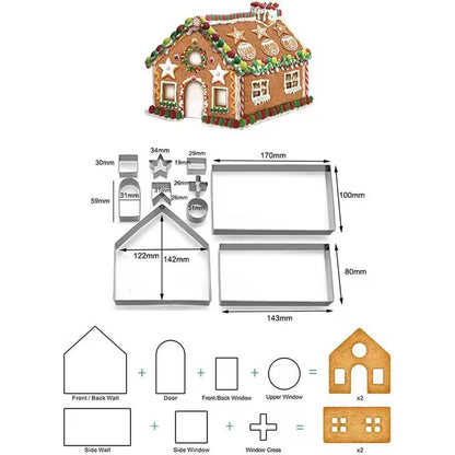 Stainless Steel Holiday Gingerbread House Cookie Cutter Set - 10-Piece Christmas Baking Kit