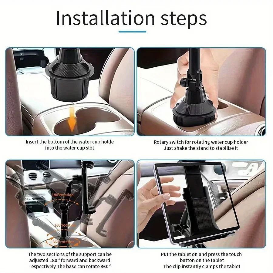 Car Cup Holder Tablet and Phone Mount with Heavy Duty Adjustable Base and 360 Degree Rotation