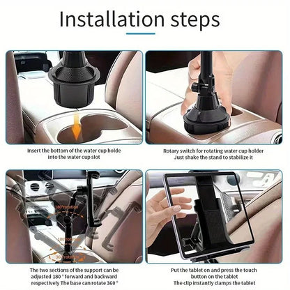 Car Cup Holder Tablet and Phone Mount with Heavy Duty Adjustable Base and 360 Degree Rotation
