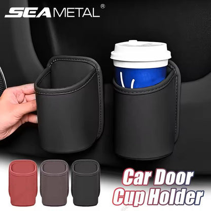 Universal Car Door Cup Holder Leatherette Clip-On Bottle & Drink Stand (Fits Most Vehicles, ~8 cm Diameter)