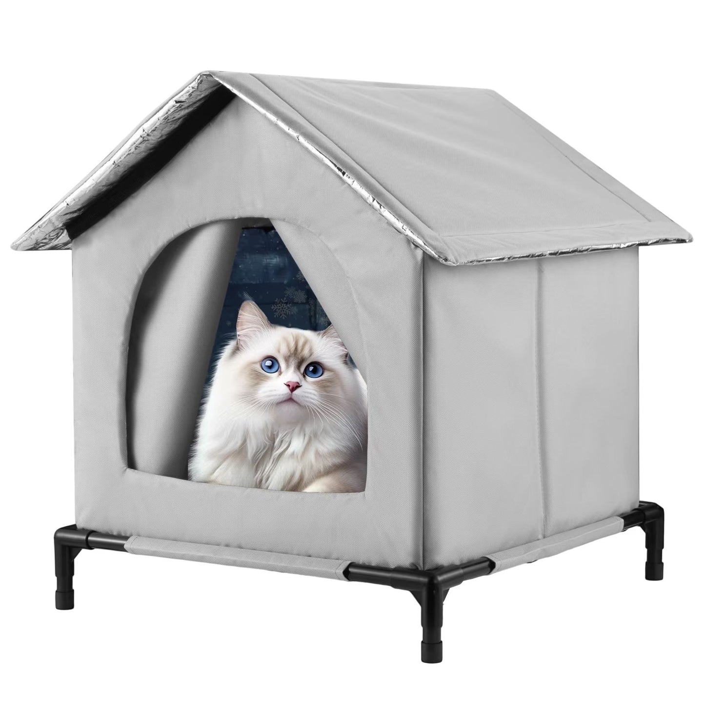 Waterproof Outdoor Cat House, Feral Cat Shelter with Cold Resistance