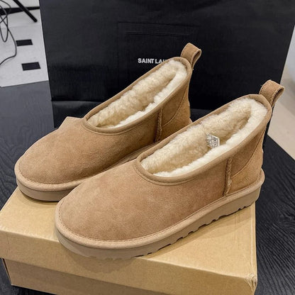 Womens Plush Winter Snow Ankle Boots Warm Cotton Fleece Lined Casual Comfort Flats