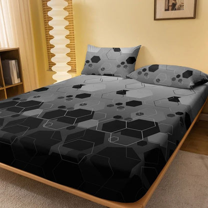 Simple Modern Geometry Printed Matte Fitted Sheet Bedroom Bed Cover (Pillowcases Not Included)