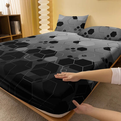 Simple Modern Geometry Printed Matte Fitted Sheet Bedroom Bed Cover (Pillowcases Not Included)
