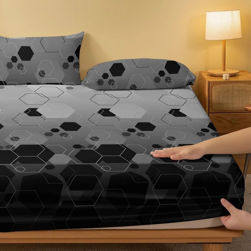 Simple Modern Geometry Printed Matte Fitted Sheet Bedroom Bed Cover (Pillowcases Not Included)