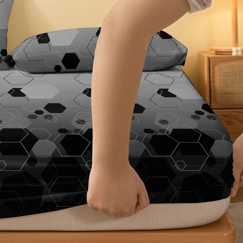 Simple Modern Geometry Printed Matte Fitted Sheet Bedroom Bed Cover (Pillowcases Not Included)
