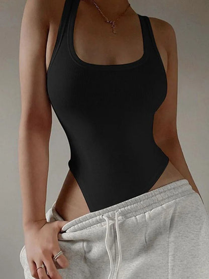 Womens Sleeveless Knit Bodysuit Halter Neck Bodycon Summer Top
