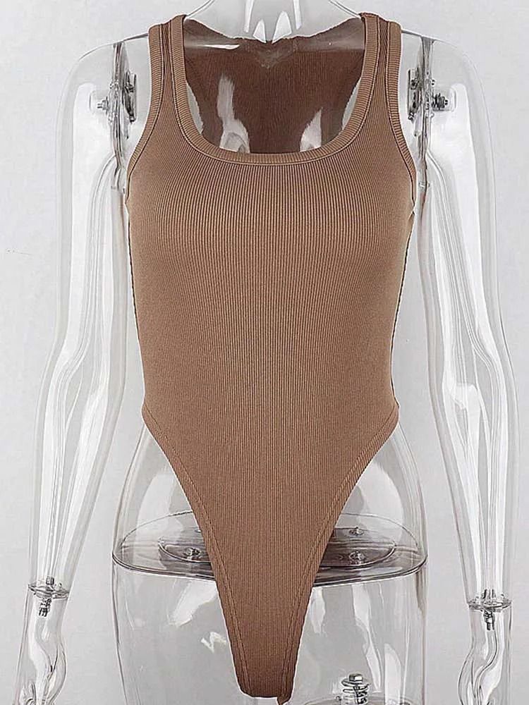 Womens Sleeveless Knit Bodysuit Halter Neck Bodycon Summer Top