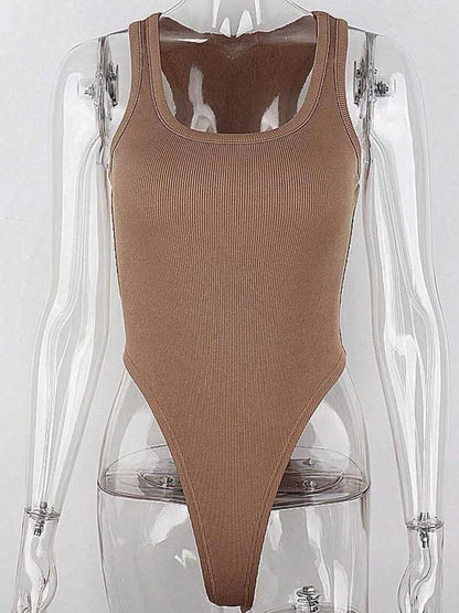 Womens Sleeveless Knit Bodysuit Halter Neck Bodycon Summer Top