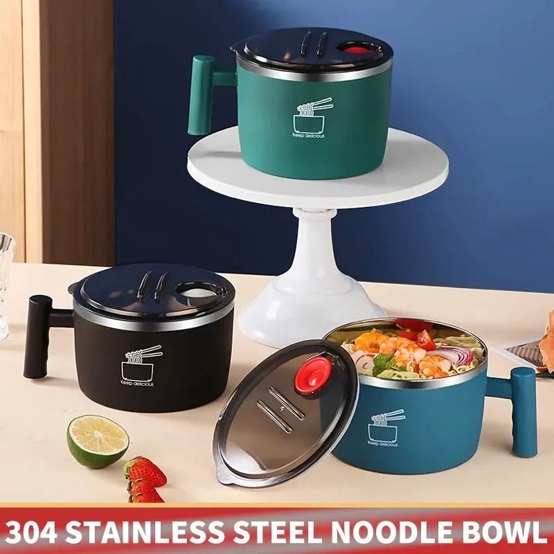 Stainless Steel Instant Noodle Bowl With Lid and Portable Handle