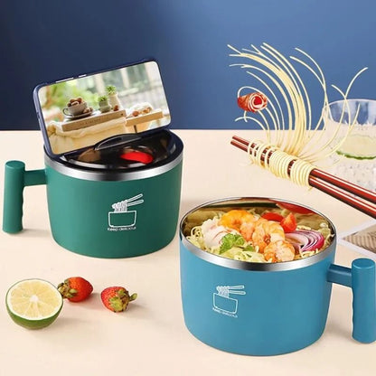 Stainless Steel Instant Noodle Bowl With Lid and Portable Handle