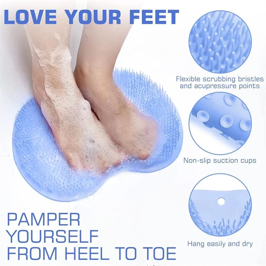 Shower Foot Scrubber Mat With Exfoliating Bristles and Suction Grip