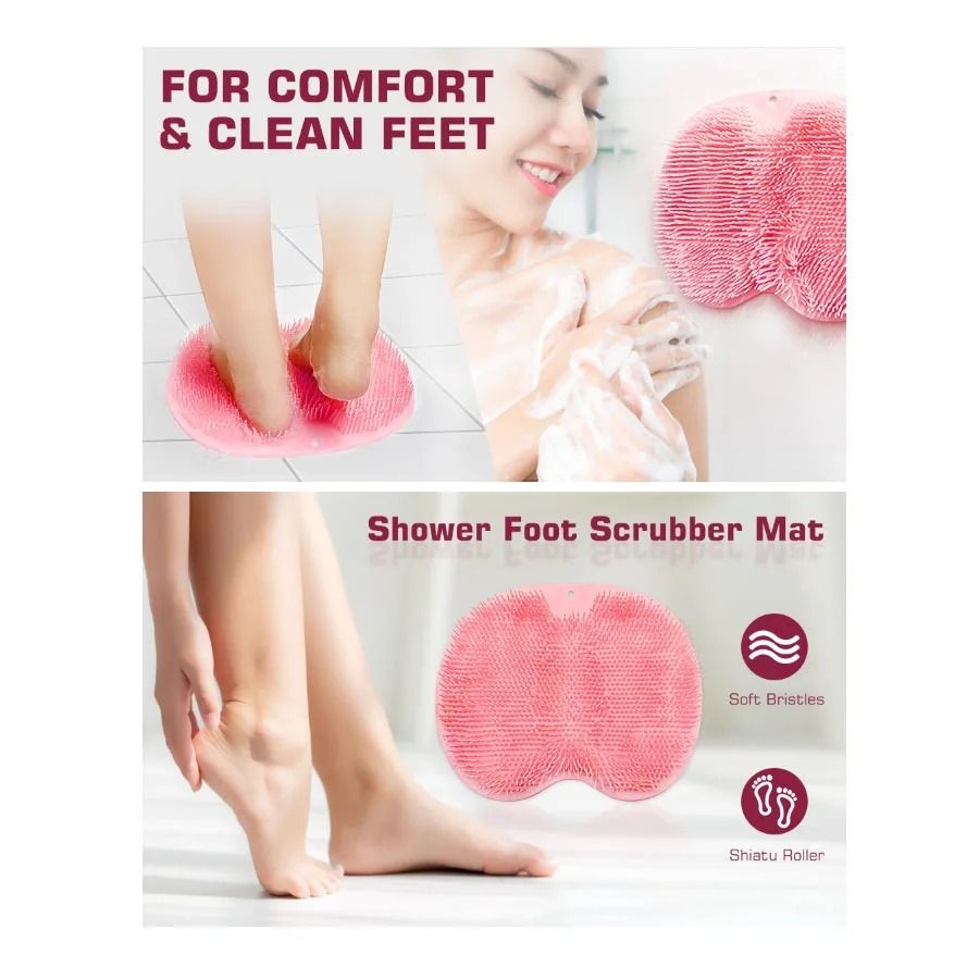 Shower Foot Scrubber Mat With Exfoliating Bristles and Suction Grip