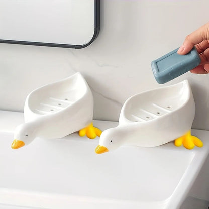 Cute Duck Shaped Soap Dish With Self Draining Design