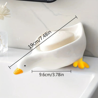 Cute Duck Shaped Soap Dish With Self Draining Design