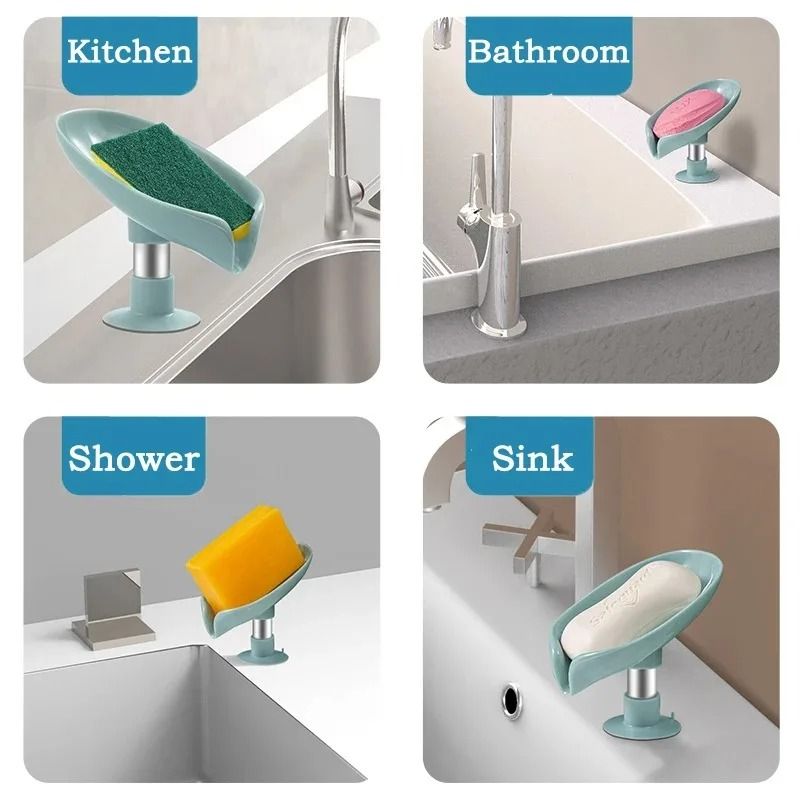 Leaf Shaped Drain Soap Holder With Suction Cup Base