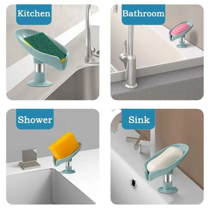 Leaf Shaped Drain Soap Holder With Suction Cup Base