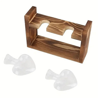 Transparent Heart Shaped Glass Vase with Wooden Frame for Hydroponic Plant Propagation