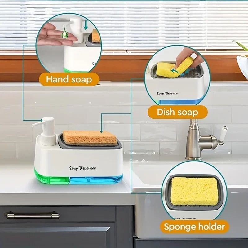 Hand and Dish Soap Dispenser Set With Built In Sponge Holder