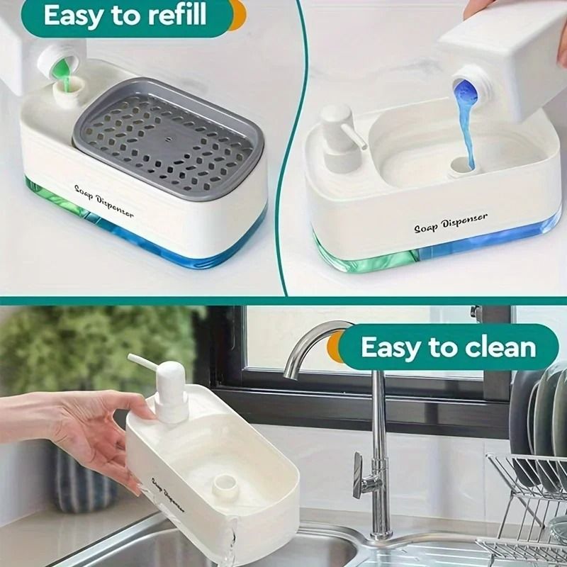 Hand and Dish Soap Dispenser Set With Built In Sponge Holder
