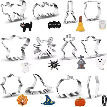 Festive Halloween Cookie Cutter Set, 12-Piece Stainless Steel Bat, Ghost & Pumpkin Shapes