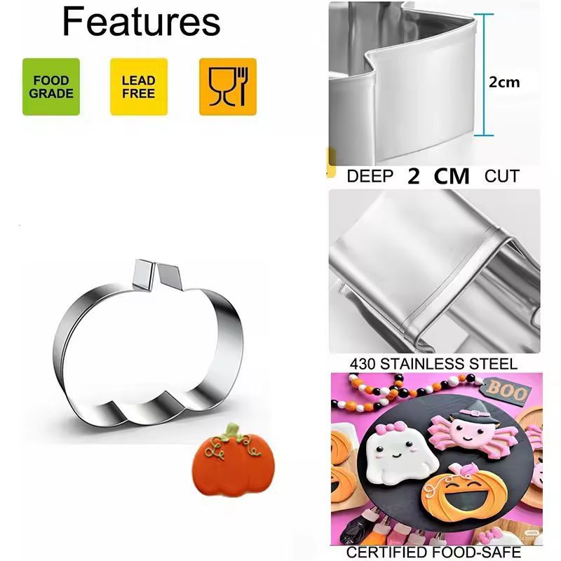 Festive Halloween Cookie Cutter Set, 12-Piece Stainless Steel Bat, Ghost & Pumpkin Shapes