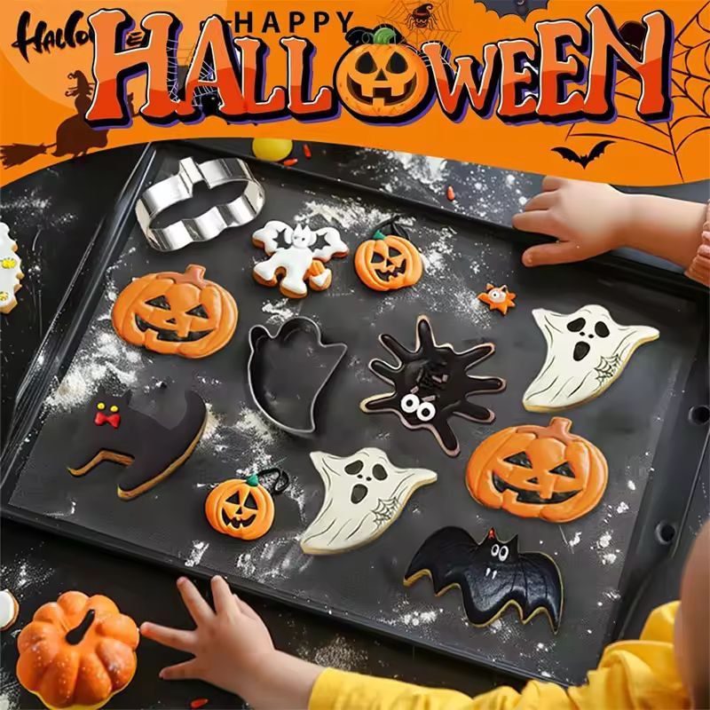Festive Halloween Cookie Cutter Set, 12-Piece Stainless Steel Bat, Ghost & Pumpkin Shapes