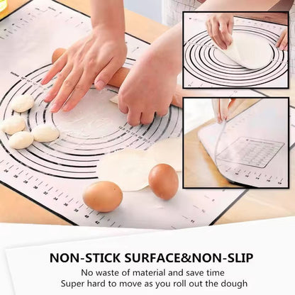 Premium Silicone Kneading & Rolling Dough Mat - Large Non-Stick Pastry Surface with Measurement Guides
